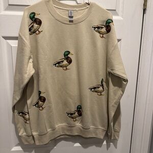 Gildan Men's Tan Crewneck Sweater with Duck Design